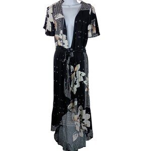 ONeill Womens Floral Black High Low Maxi Wrap Dress With Belt Size M Summer Chic